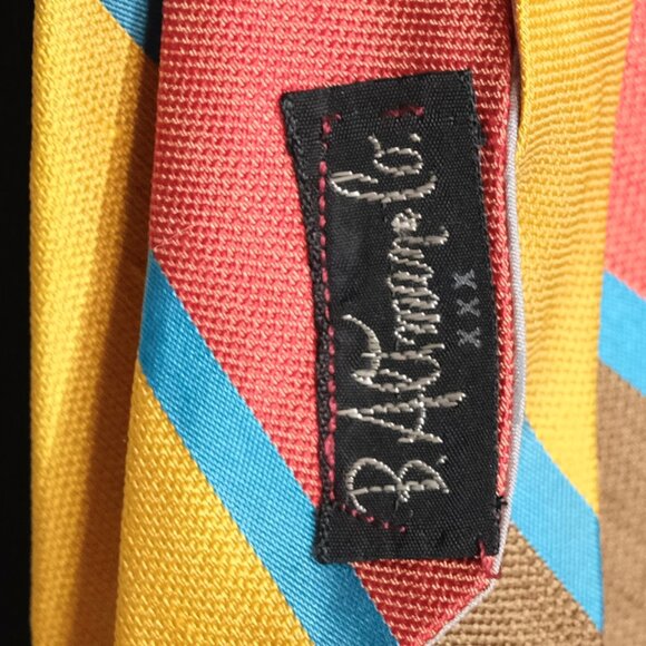 Christian Dior Vintage Yellow, Brown & Red w Blue Digaonal Stripe Silk Neck tie - Picture 5 of 7